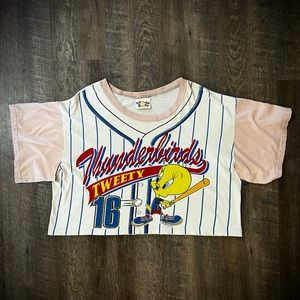 Vintage 1994 Warner Bros Looney Tunes Thunderbirds Tweety Cropped Graphic Tshirt